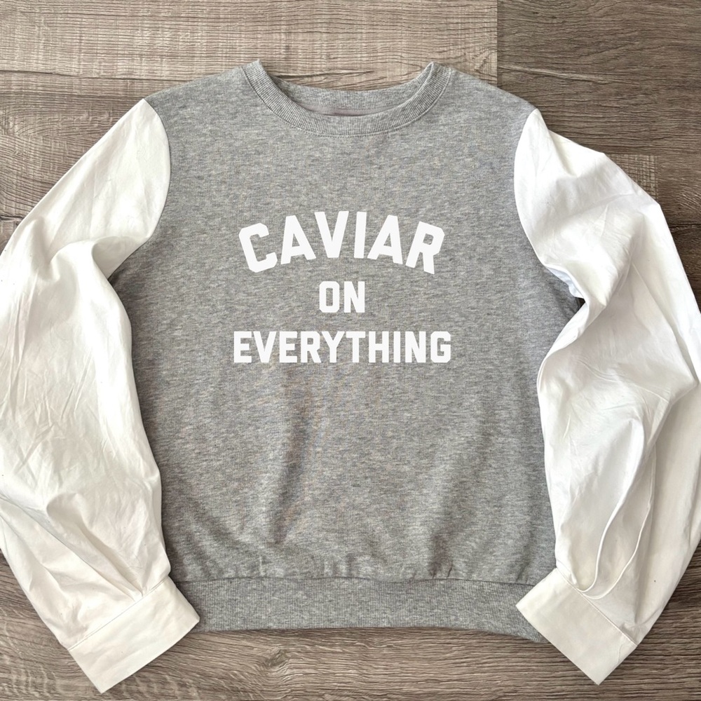 Gray and White Caviar Sweatshirt Blouse sleeves
